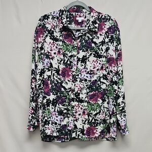 J. Jill Relaxed Shirttail Blouse Blouse - Purple & Green - Size M